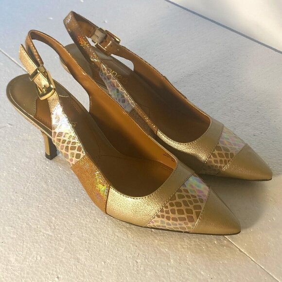 J.Renee'  SZ9  Laceyann Golds Sling Back Snakeskin Kitten Heels Essential Chic - Picture 3 of 9